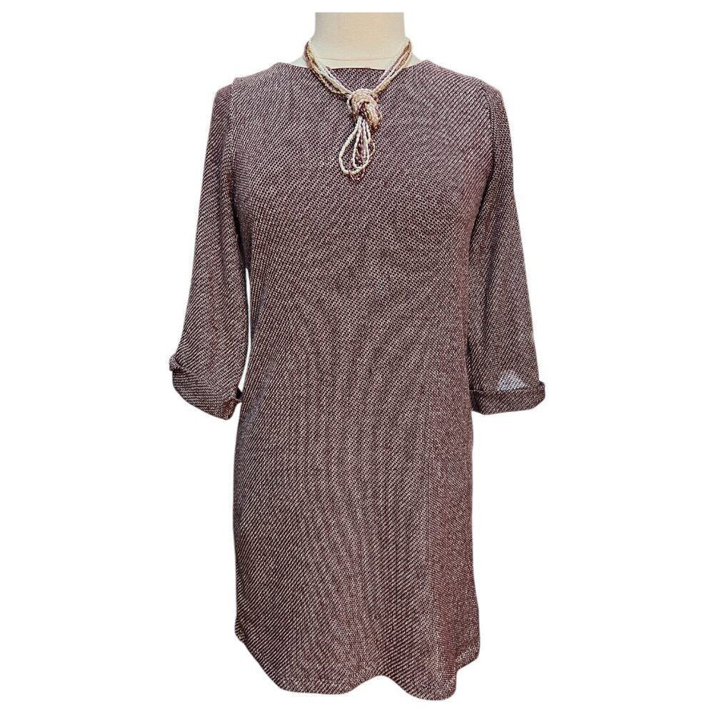 Burgundy and white patterned dress